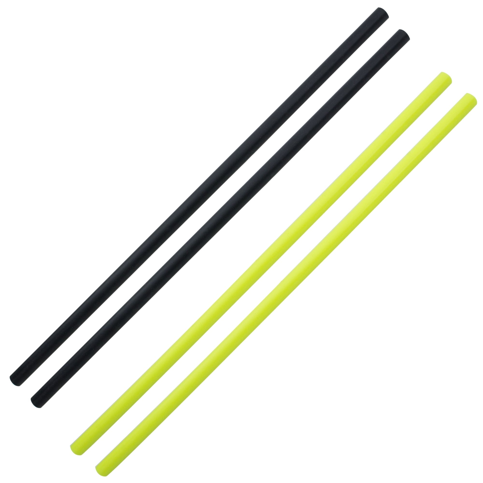 a pair of black hand sticks and yellow handsticks