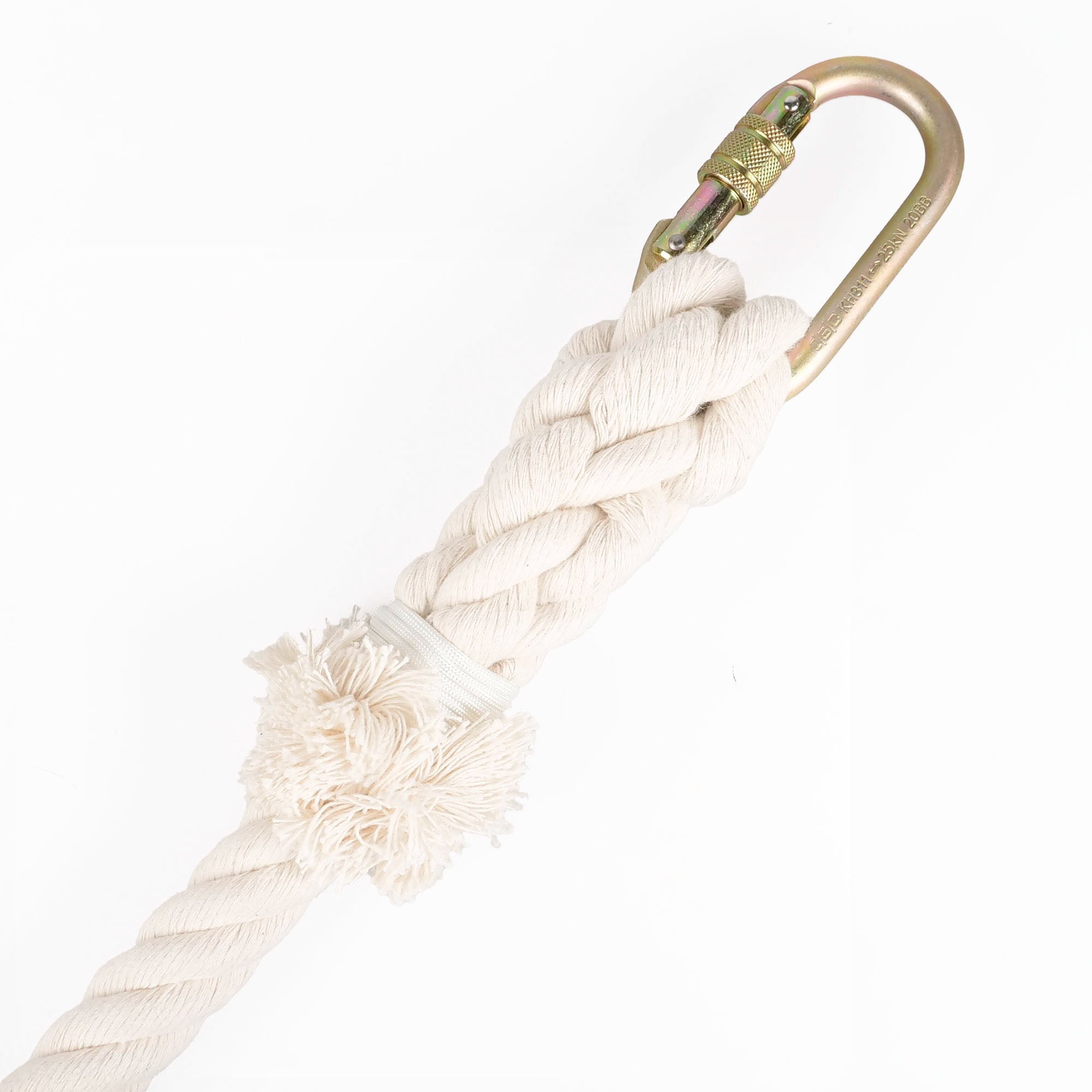 close up white rope with carabiner