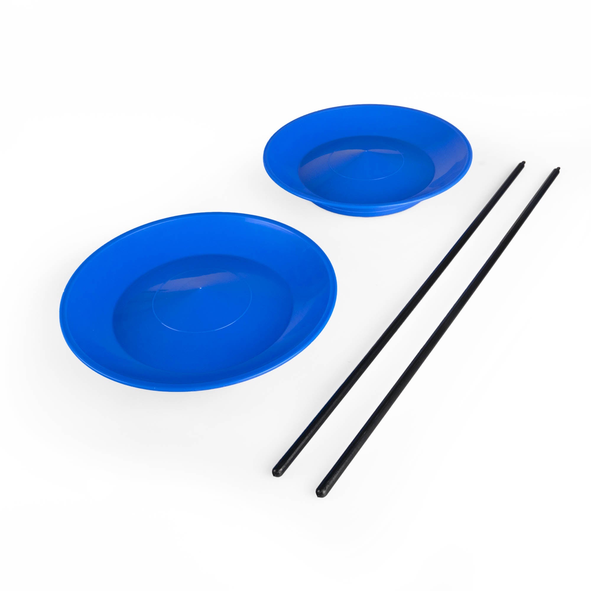 Status spinning plates 2 x blue with 2 sticks at a slight angle