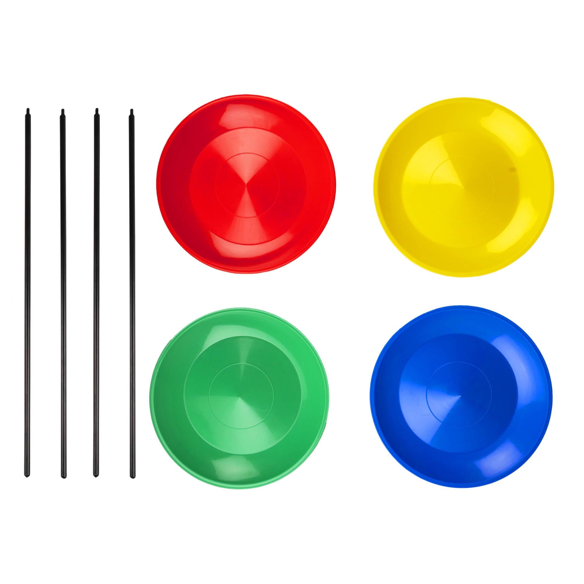 Set of 4 Status spinning plates - one of each colour on a white background