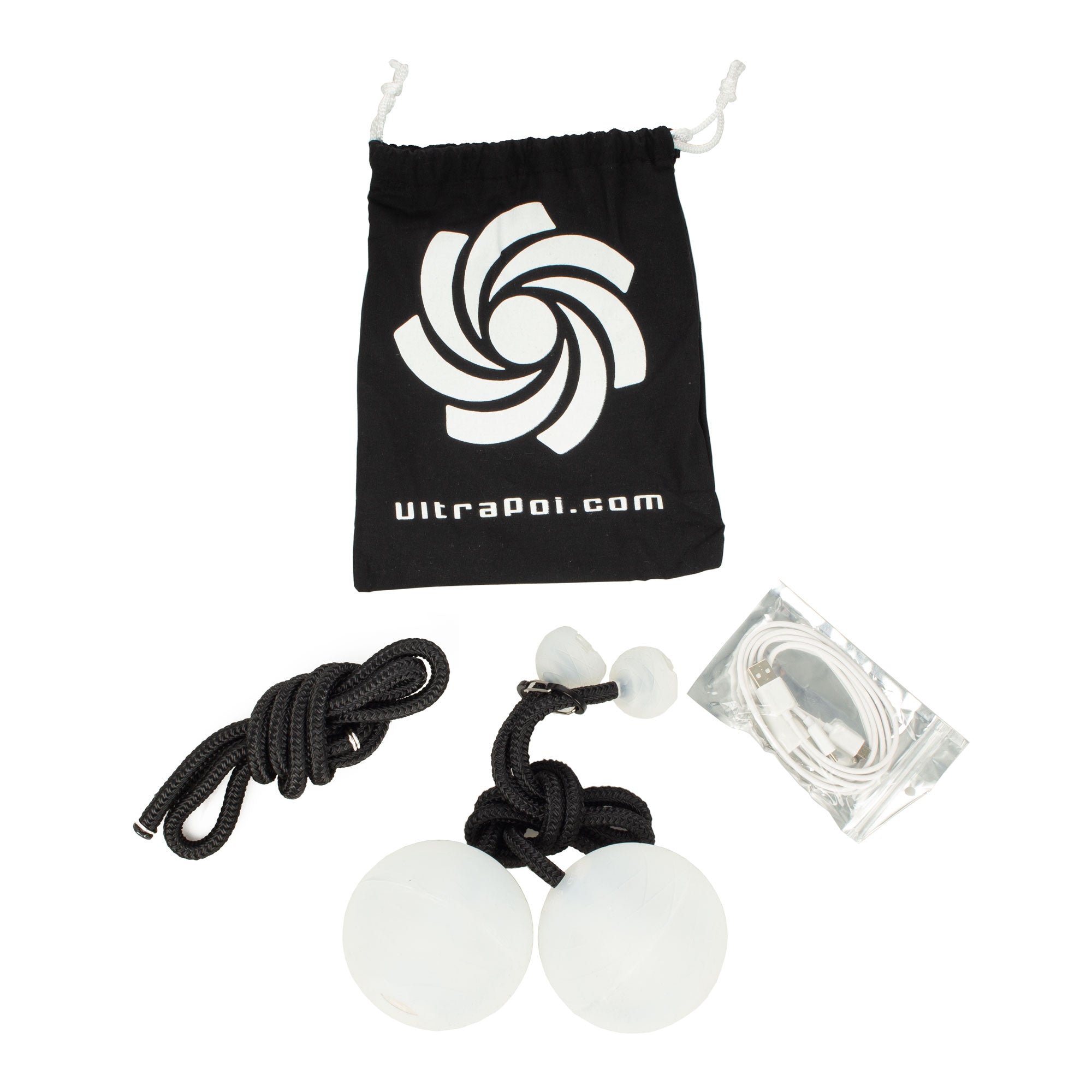 ultrapoi branded drawstring canvas bag and contents