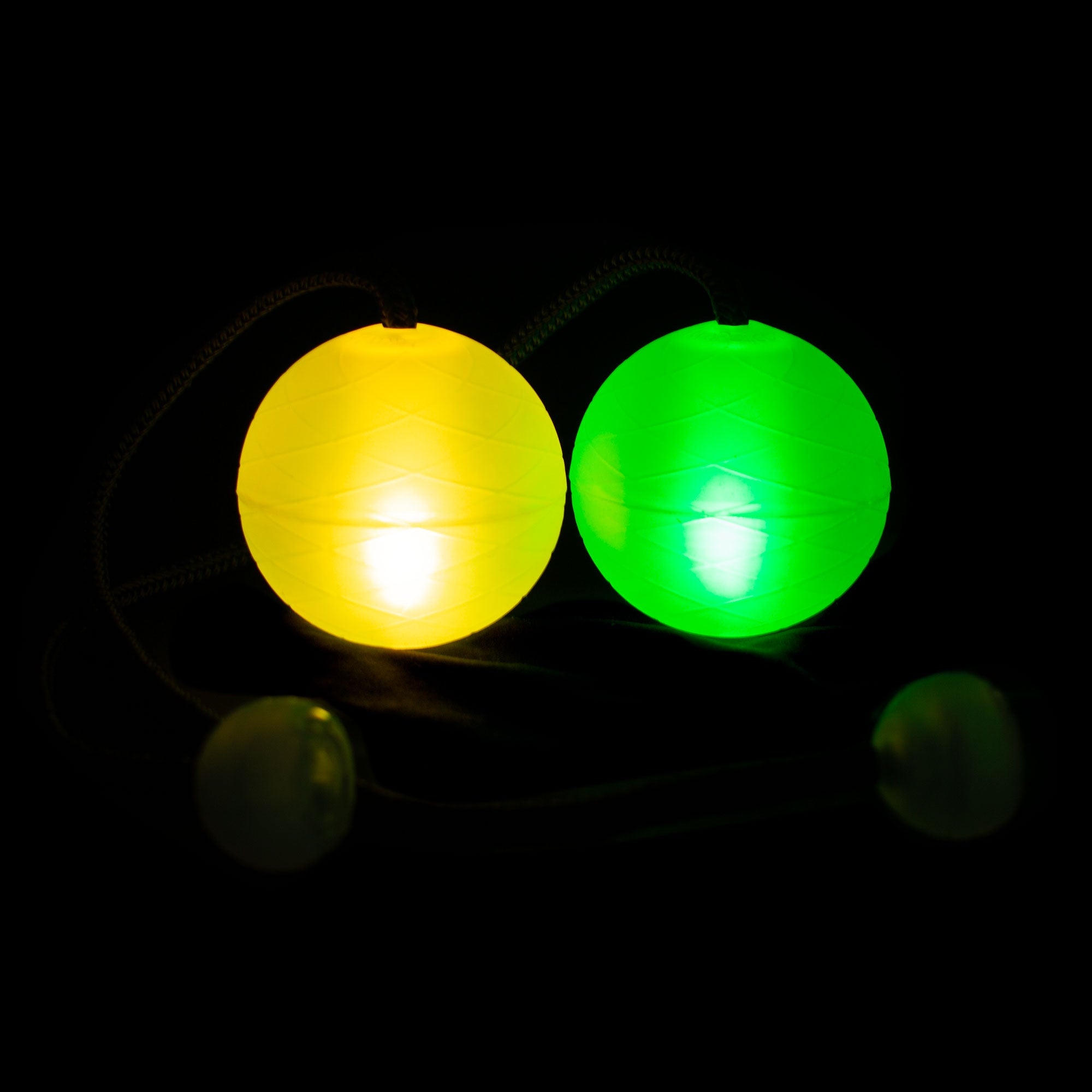 one orbpoi glowing yellow and one green