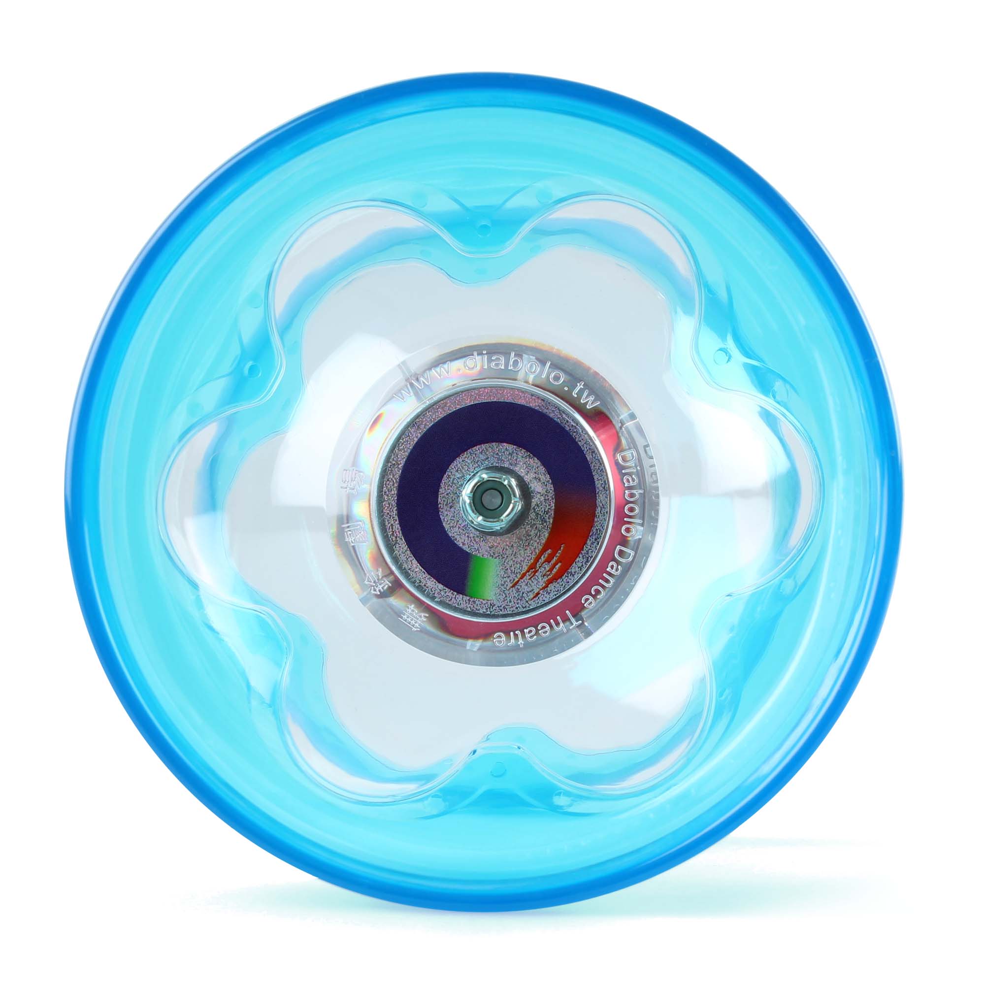 Top view of blue hyperspin diabolo