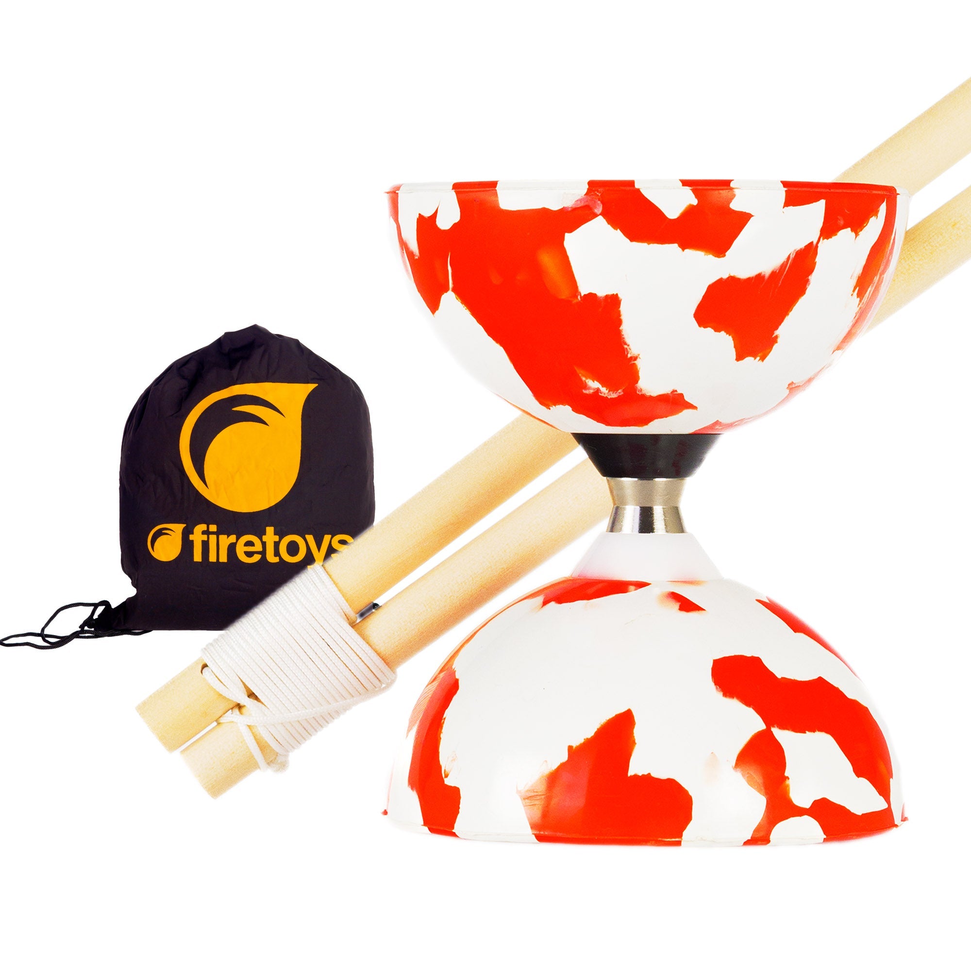 white/red diabolo with wooden sticks