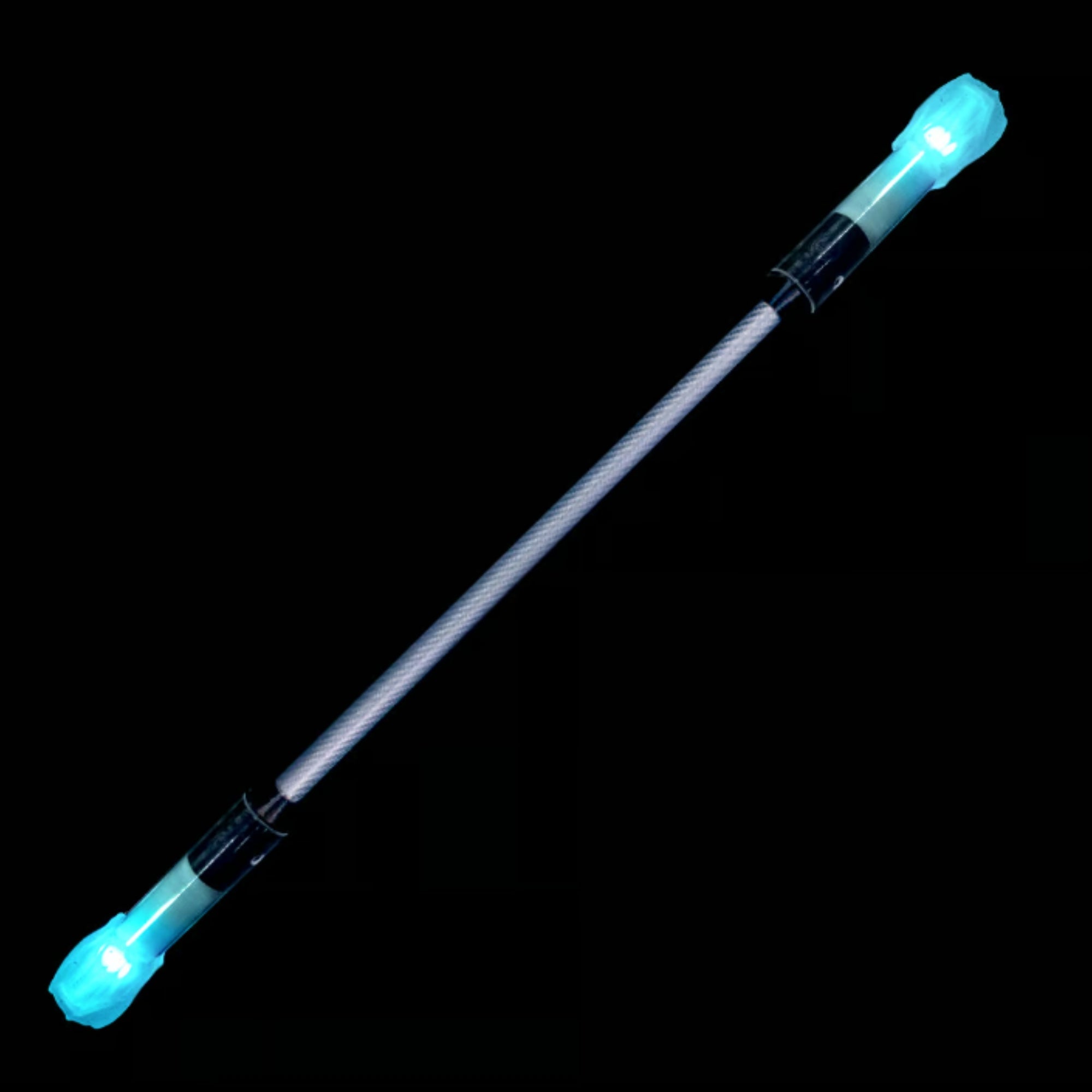 baton glowing blue at each end