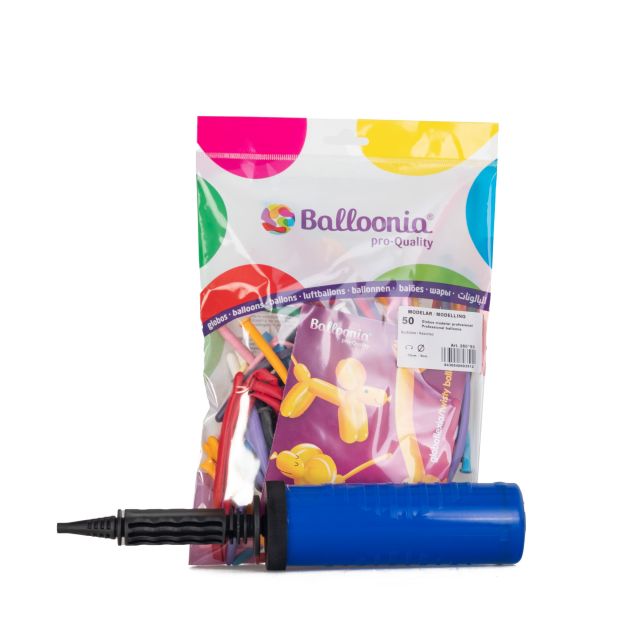 Balloonia Modelling Balloons -  Complete Set - 50 Balloons + booklet  + pump